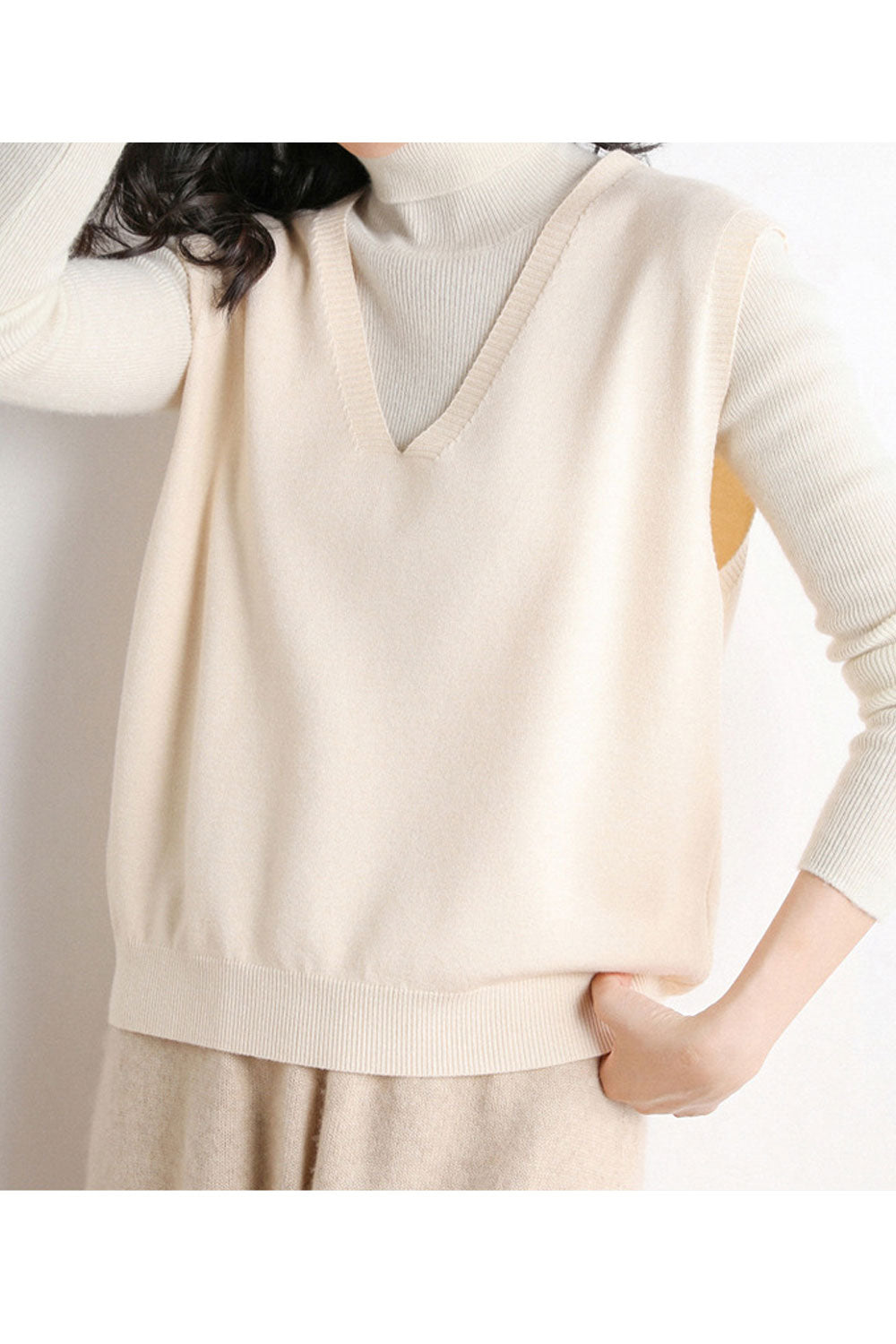 Women Sleeveless Winter Solid Colored Loose V-Neck Trendy Simple Vest Sweater