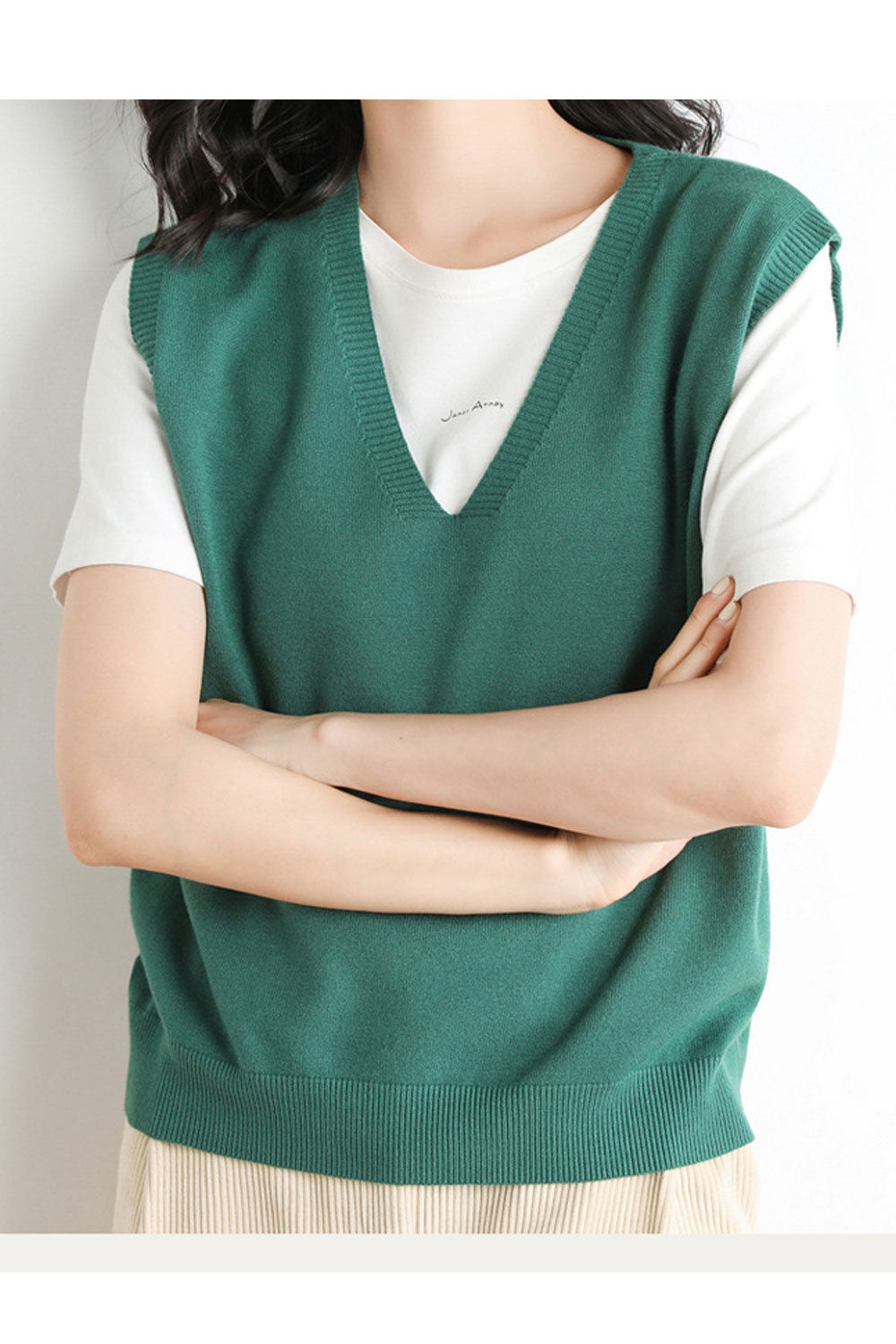 Women Sleeveless Winter Solid Colored Loose V-Neck Trendy Simple Vest Sweater