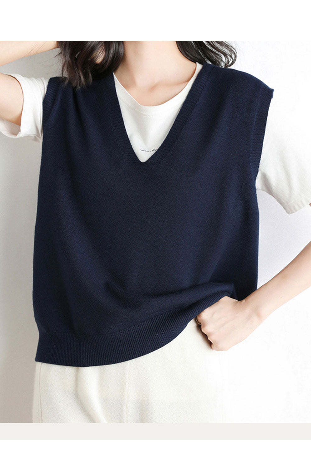 Women Sleeveless Winter Solid Colored Loose V-Neck Trendy Simple Vest Sweater