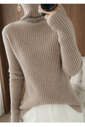 Women High Neck Long Sleeve Slim Fit Solid Pattern Magnificent Knitted Sweater