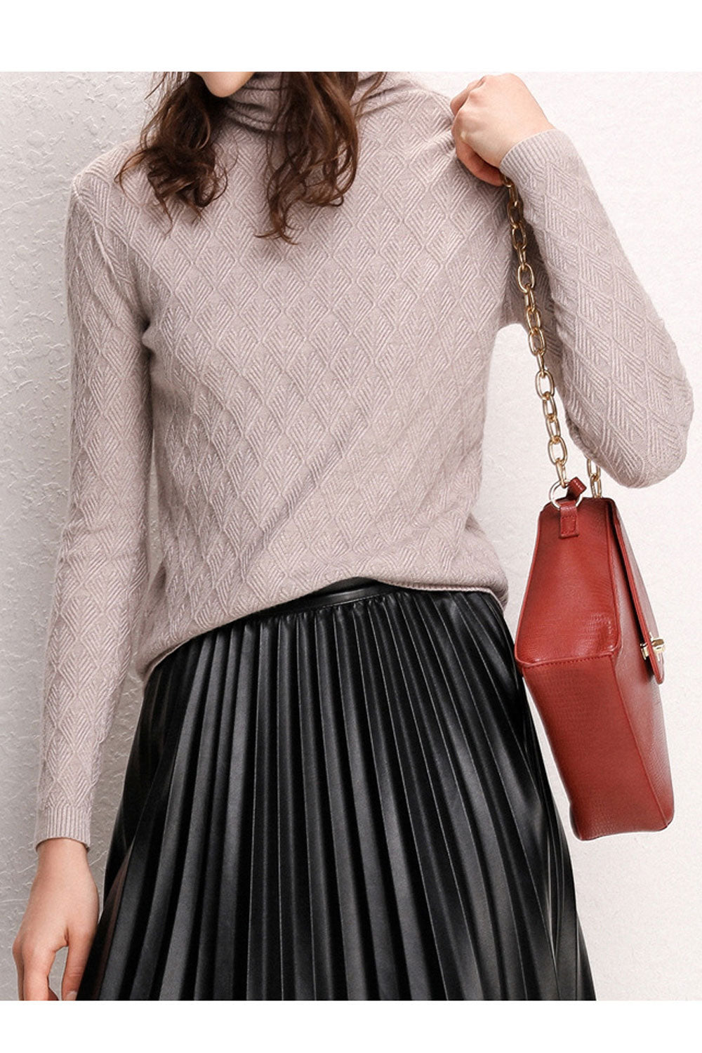 Women High Neck Slim Fit Long Sleeve Modern Superb Solid Pattern Amazing Winter Casual Sweater