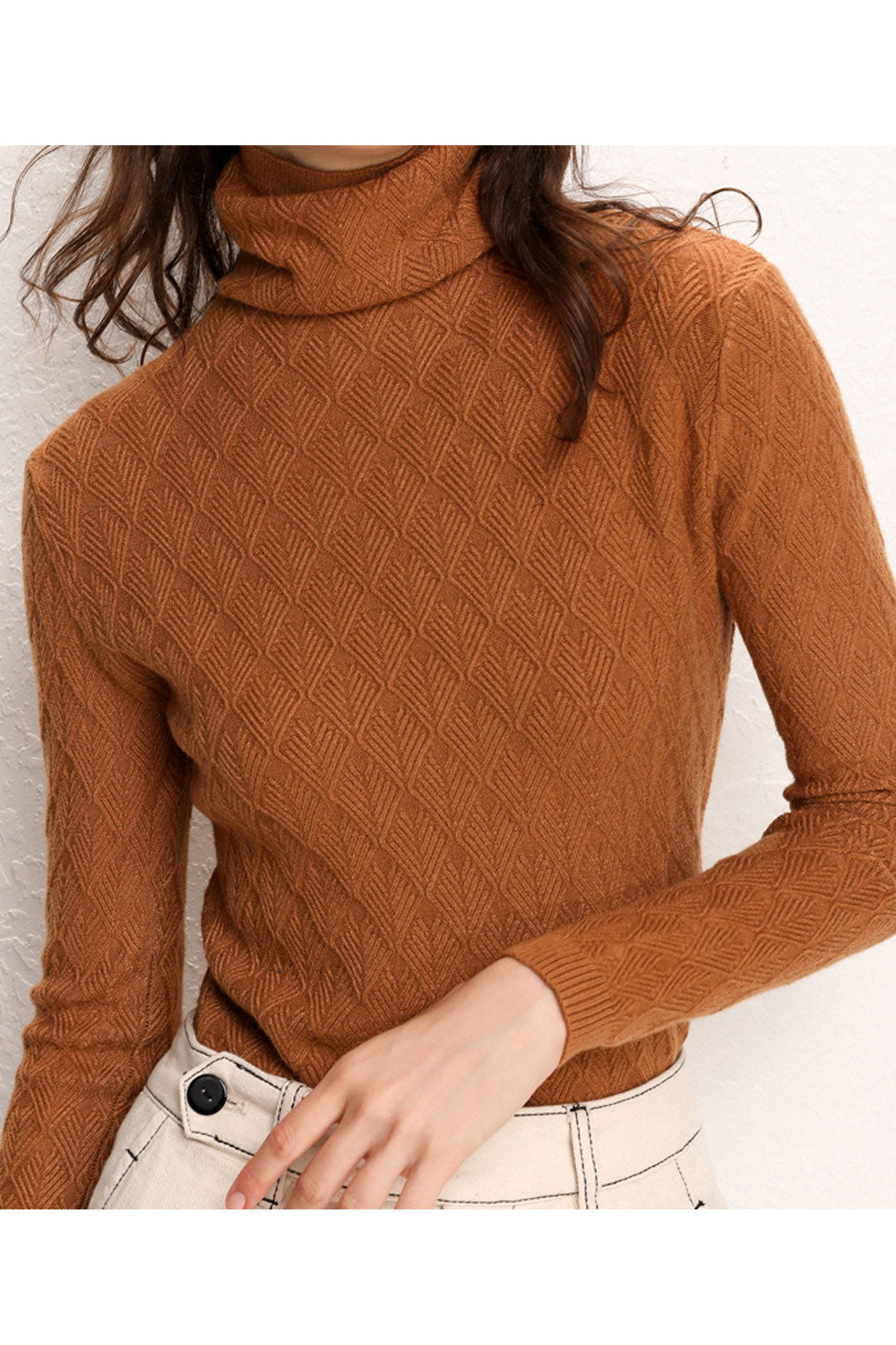 Women High Neck Slim Fit Long Sleeve Modern Superb Solid Pattern Amazing Winter Casual Sweater