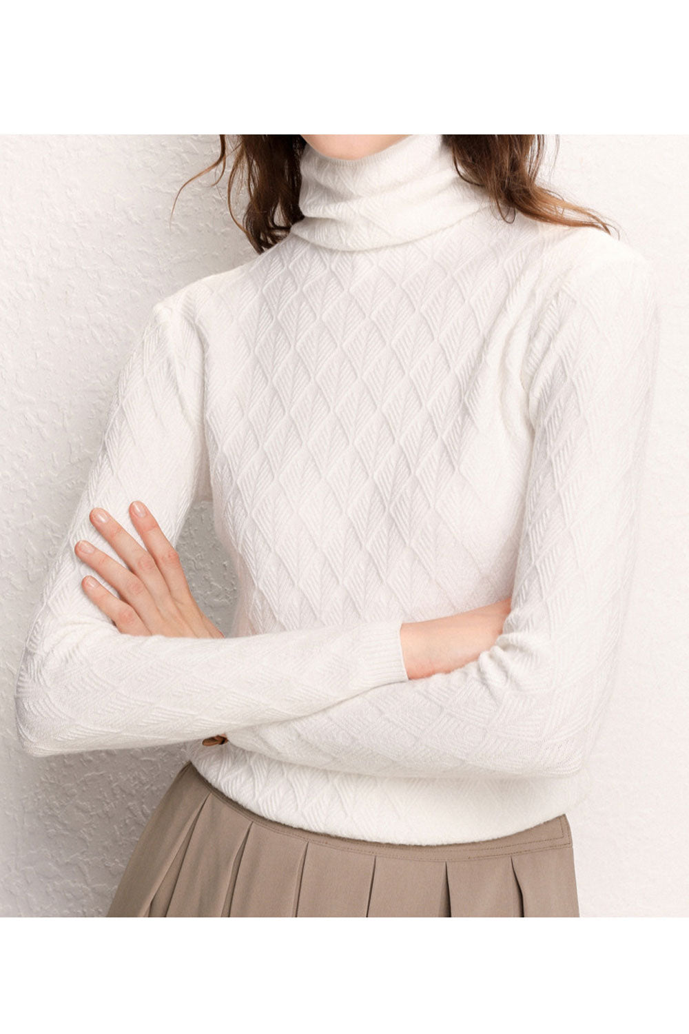 Women High Neck Slim Fit Long Sleeve Modern Superb Solid Pattern Amazing Winter Casual Sweater