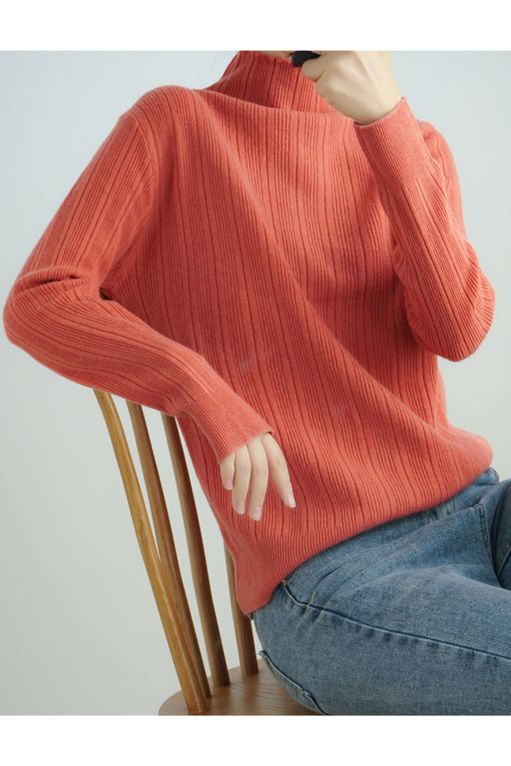 Women Trendy Turtle Neck Long Sleeve Superb Solid Pattern Loose Modern Pullover Sweater