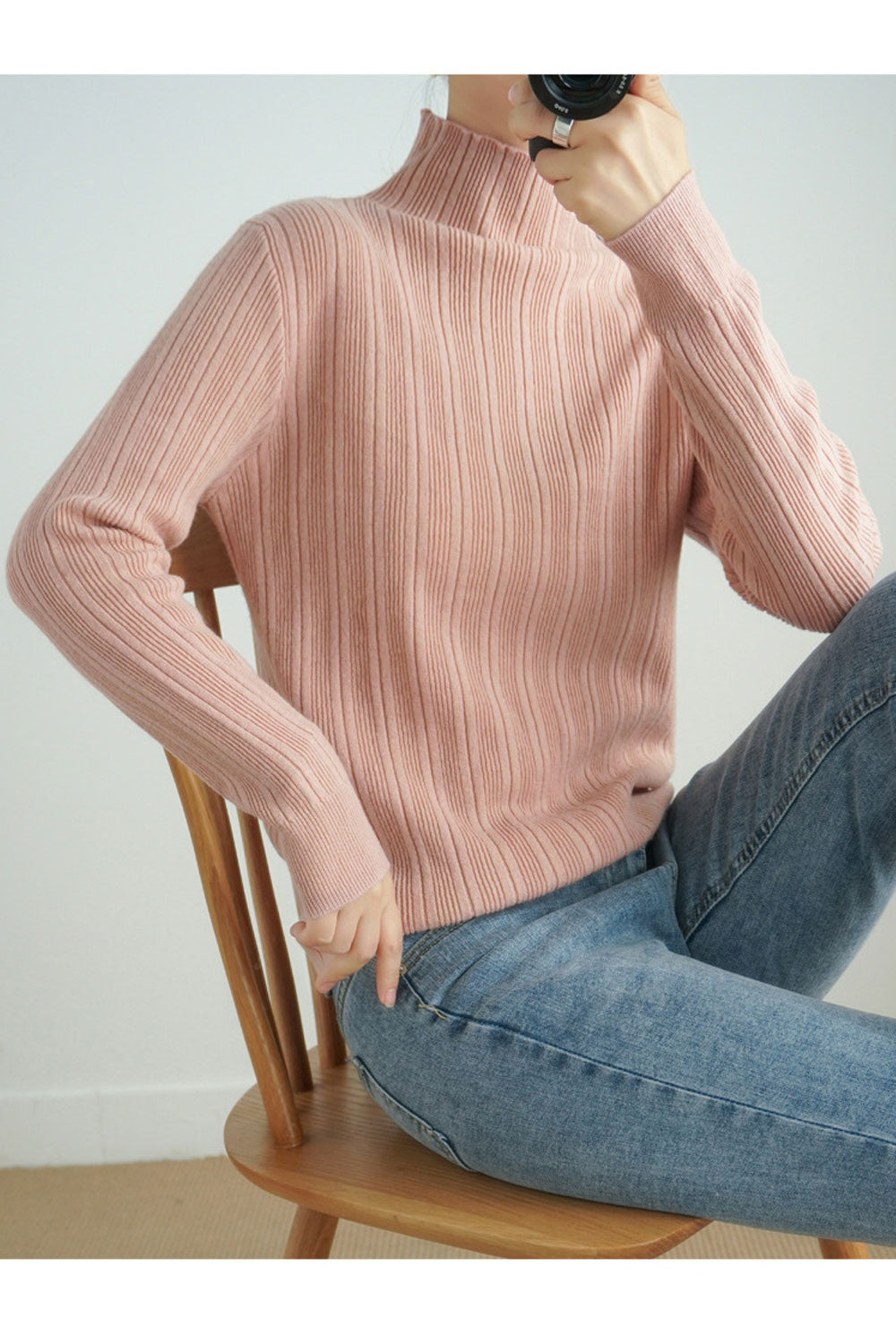 Women Trendy Turtle Neck Long Sleeve Superb Solid Pattern Loose Modern Pullover Sweater