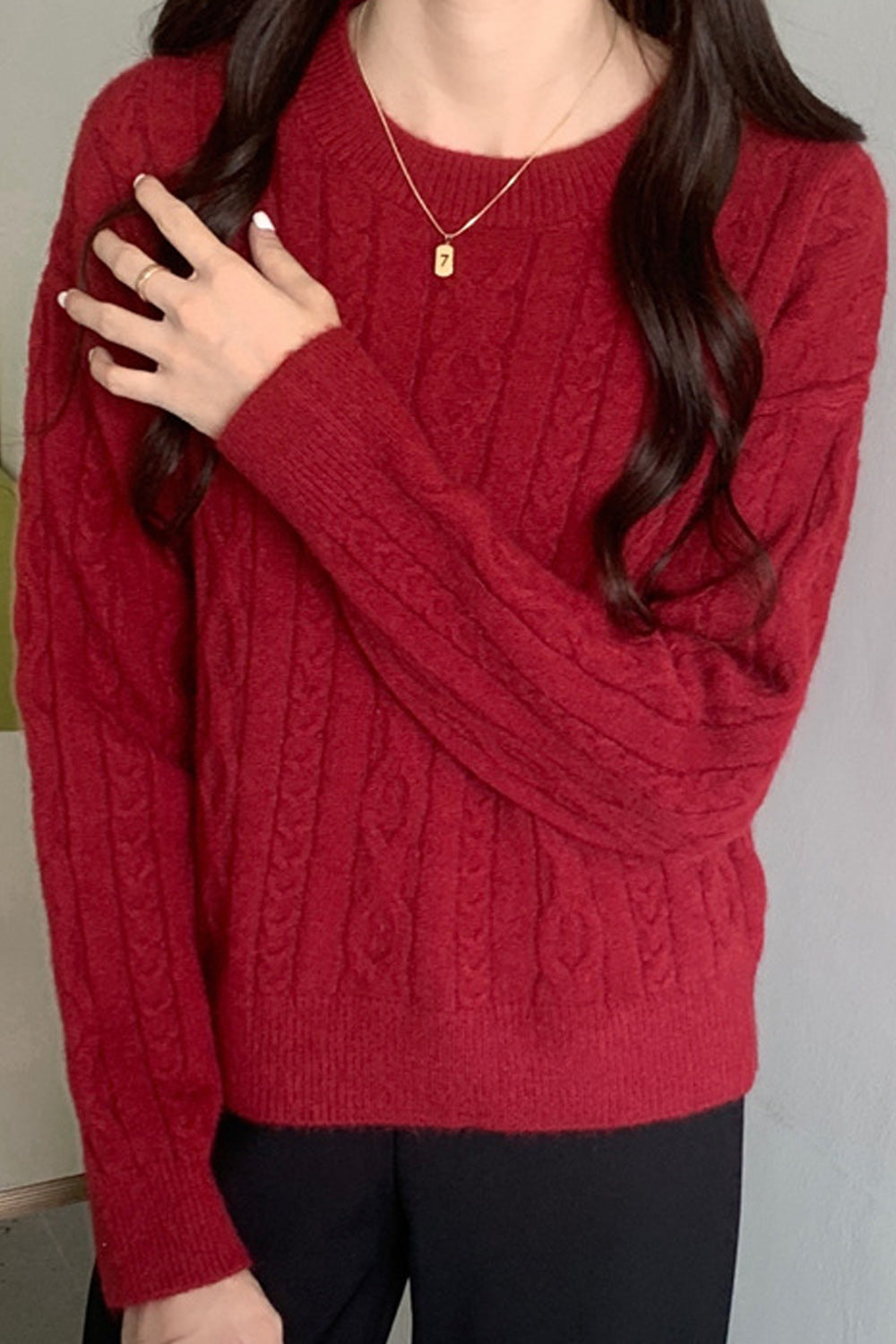 Women Thick Easy Round Neck Wonderful Long Sleeve Solid Pattern Decent Cozy Pullover Sweater