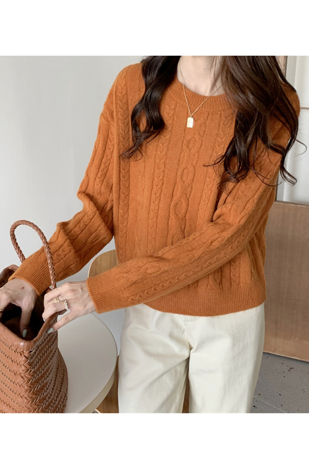 Women Thick Easy Round Neck Wonderful Long Sleeve Solid Pattern Decent Cozy Pullover Sweater