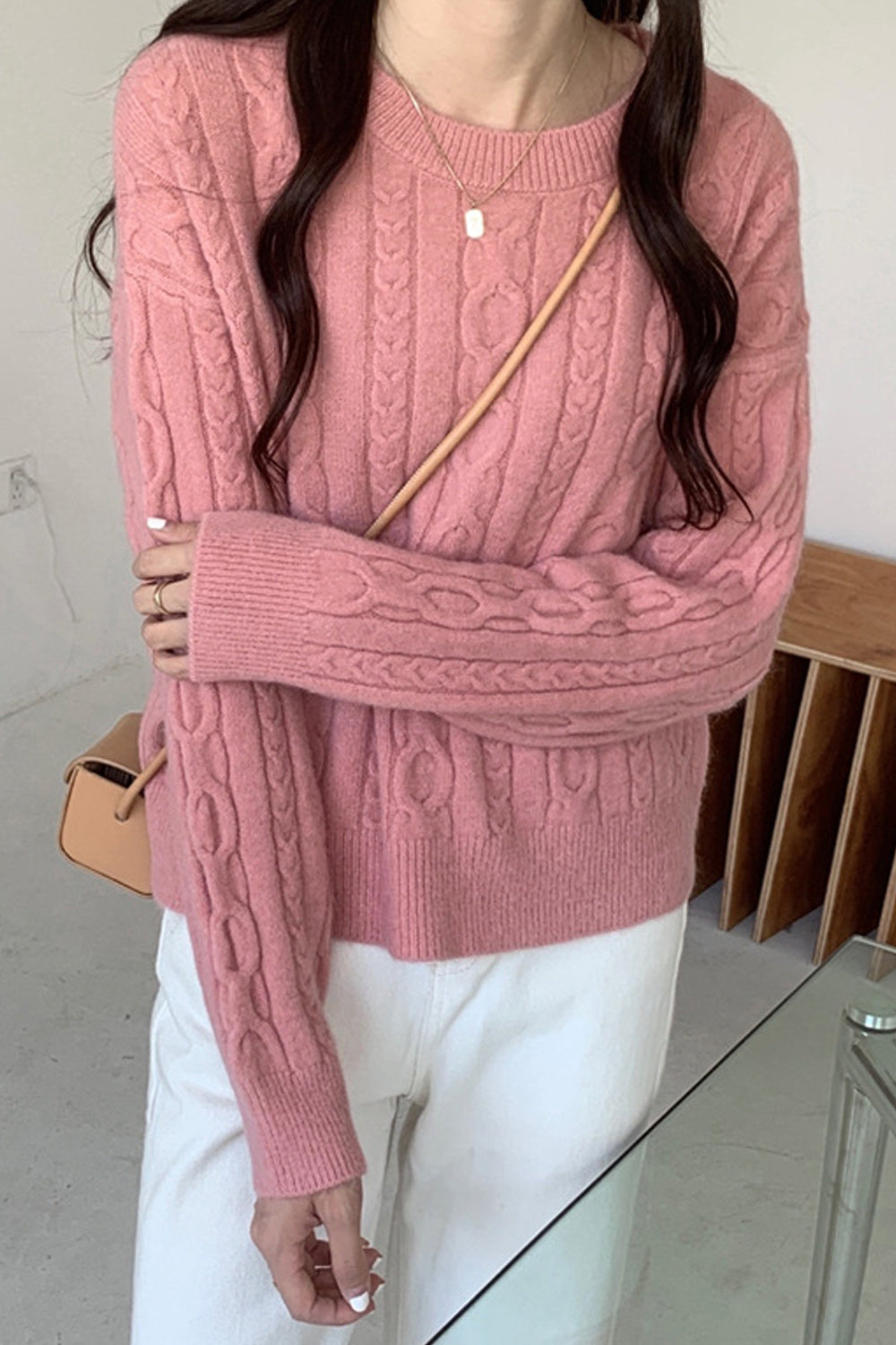 Women Thick Easy Round Neck Wonderful Long Sleeve Solid Pattern Decent Cozy Pullover Sweater