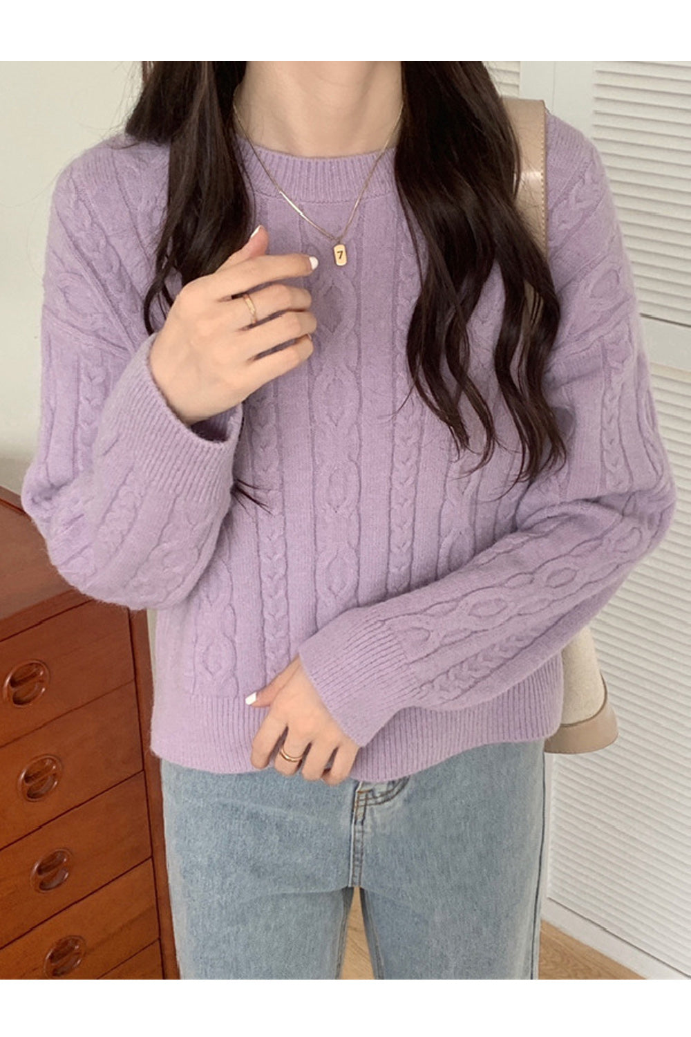 Women Thick Easy Round Neck Wonderful Long Sleeve Solid Pattern Decent Cozy Pullover Sweater