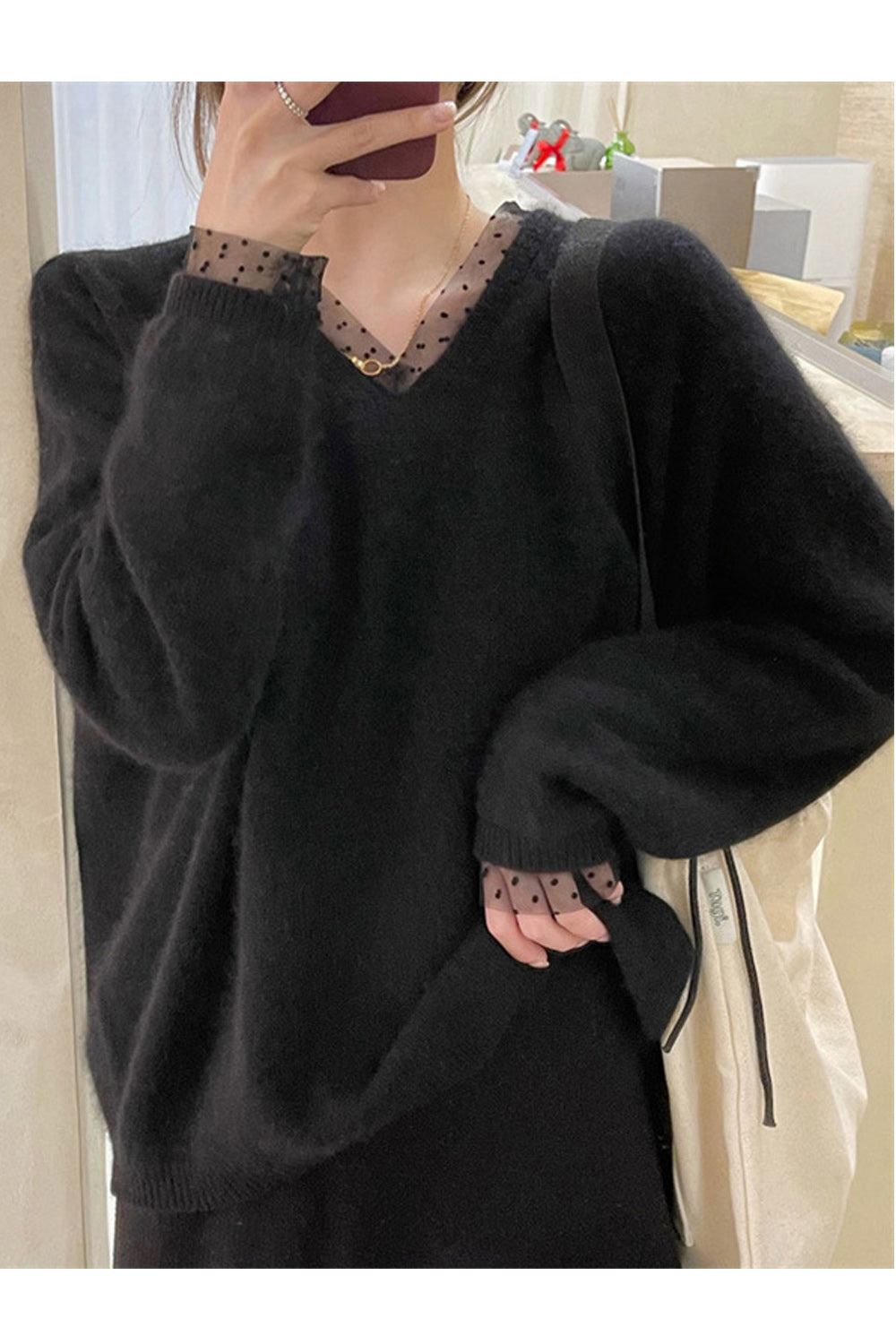 Women Magnificent V-Neck Superb Long Sleeve Solid Pattern Classy Loose Winter Sweater
