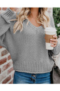 Women Modern Styled Solid Pattern Loose Elasticated Hem Long Sleeve V-Neck Convenient Cozy Pullover Sweater