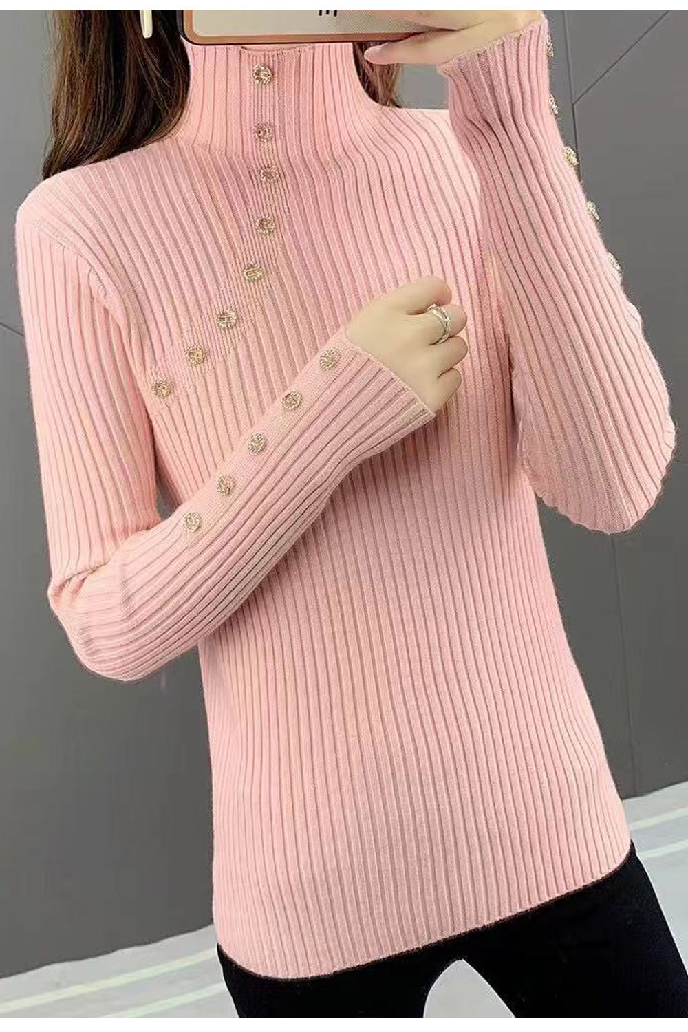 Women High Neck Perfect Wind Protection Solid Colored Long Sleeve Slim Fit Easy Sweater