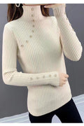 Women High Neck Perfect Wind Protection Solid Colored Long Sleeve Slim Fit Easy Sweater