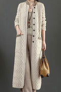 Women Warm Long Sleeve Comfortable Stand Up Collar Flap Pockets Mid Length Easy Button Closure Modern Styled Winter Cardigan