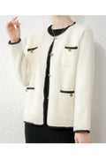 Women Elegant Round Neck Solid Pattern Relax Fit Multi Pockets Thick Long Sleeve Button Closure Casual Cardigan