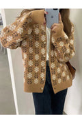 Women Sophisticated Floral Pattern Thick Long Sleeve Round Neck Easy Button Closure Ribbed Hem Relax Fit Cardigan