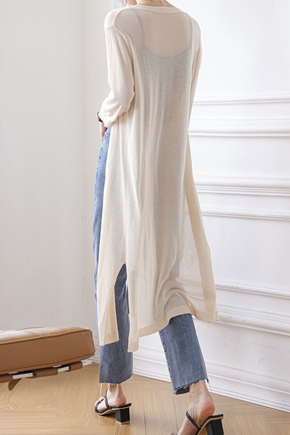 Women Comfortable Long Sleeve Mid Length Outstanding Solid colored Cozy V-Neck Front Open Winter Cardigan