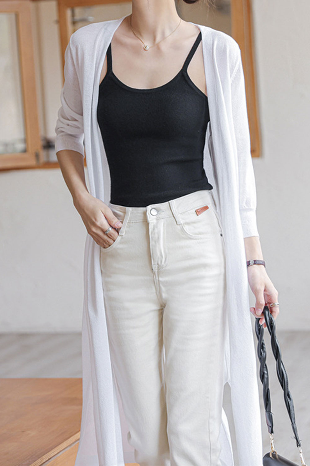 Women Comfortable Long Sleeve Mid Length Outstanding Solid colored Cozy V-Neck Front Open Winter Cardigan