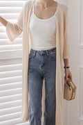 Women Lovely Solid Colored Thin Long Sleeve V-Neck Mid Length Amazing Summer Casual Cardigan