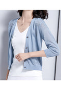 Women V-Neck Tremendous Loose Breathable Warm Long Sleeve Elegant Solid Pattern Button Closure Cardigan