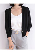 Women Modern Styled Deep V-Neck Elegent Solid Colored Long Sleeve Easy Button Closure Warm Winter Regular Fit Cardigan