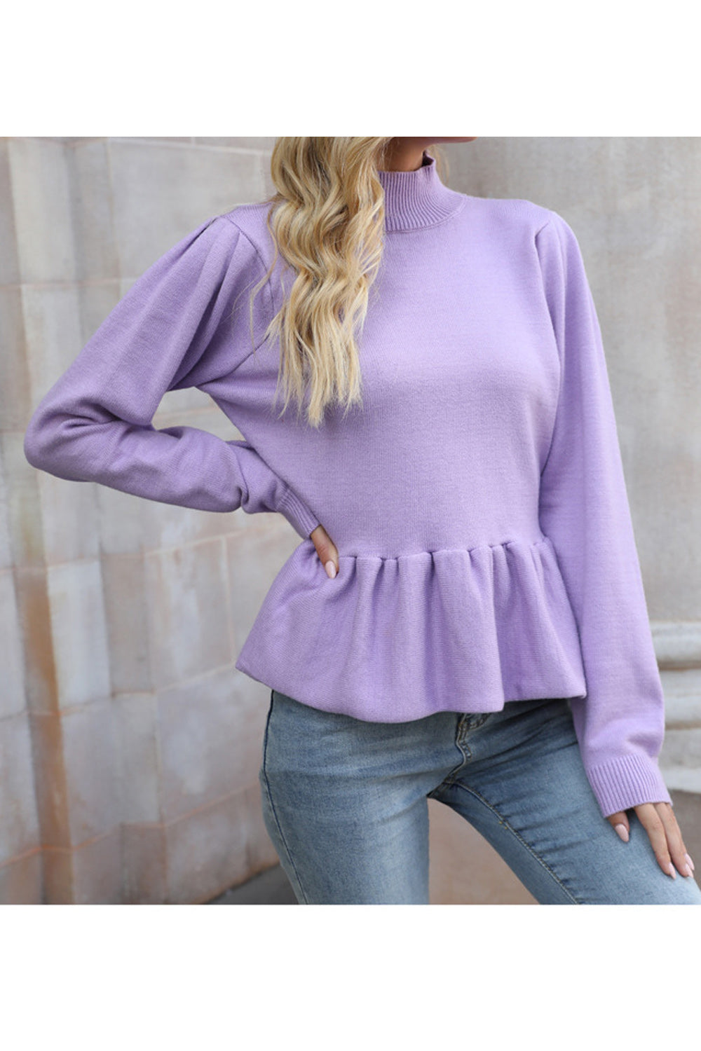 Women Knitted Long Sleeve Fantastic Solid Colored Stand Up Collar Windbreaker Pullover Sweater