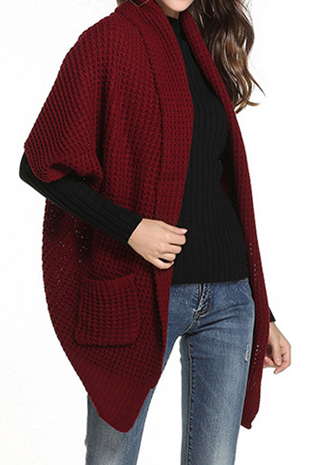 Women Knitted Short Sleeve Superb Solid Colored Flap Pockets Front Open Stylish Winter Cardigan