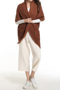 Women Knitted Short Sleeve Superb Solid Colored Flap Pockets Front Open Stylish Winter Cardigan