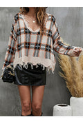 Women Chekered Plaid Pattern Long Sleeve Easy V-Neck Comfortable Warm Winter Pullover Casual Sweater
