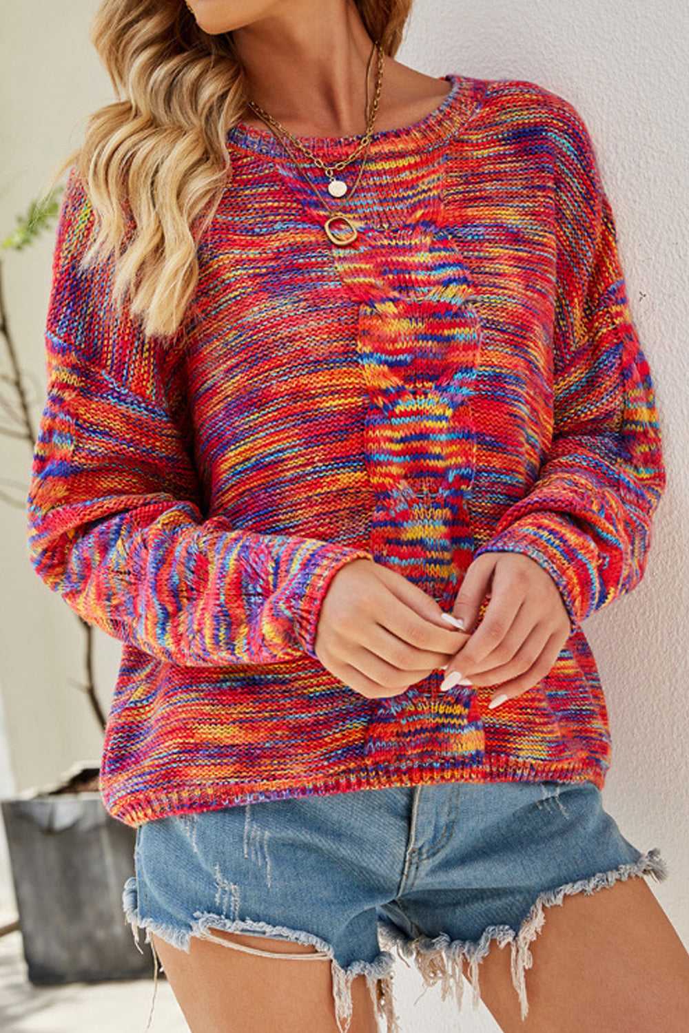 Women Beautiful Printed Pattern Thick Long Sleeve Round Neck Warm Pullover Sweater
