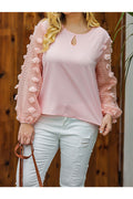 Women Plus Lantern Long Sleeve Fabulous Chiffon Summer Solid Pattern Flower Decoration Shirt