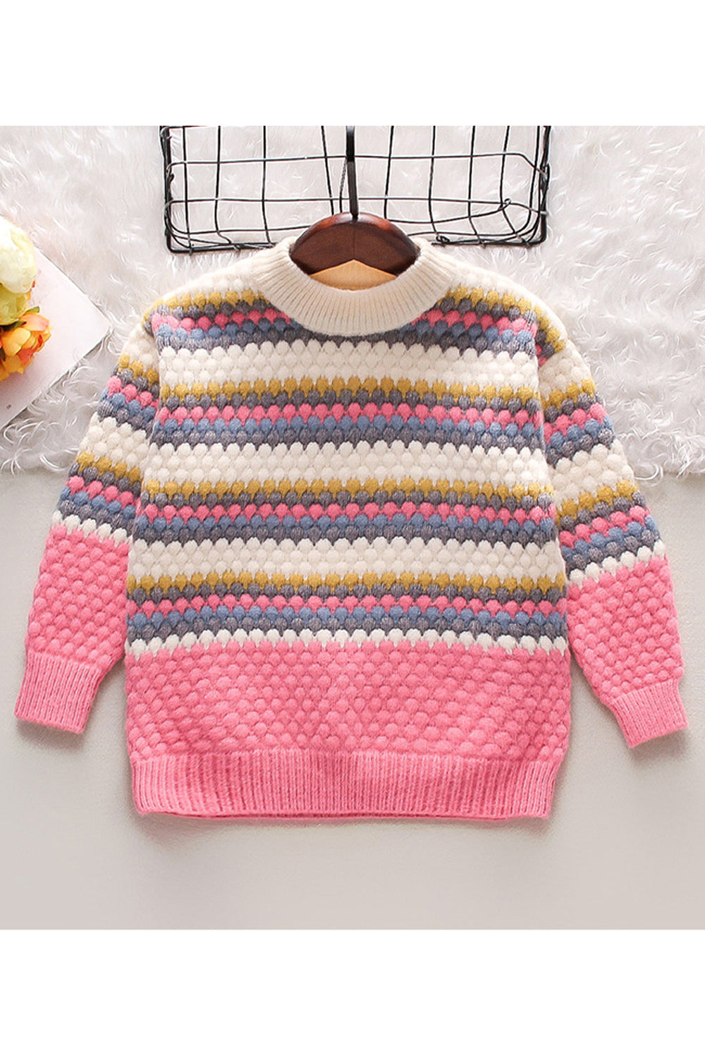 Kids Girls Warm Long Sleeve Knitted Comfy Loose Winter Season Round Neck Sweater