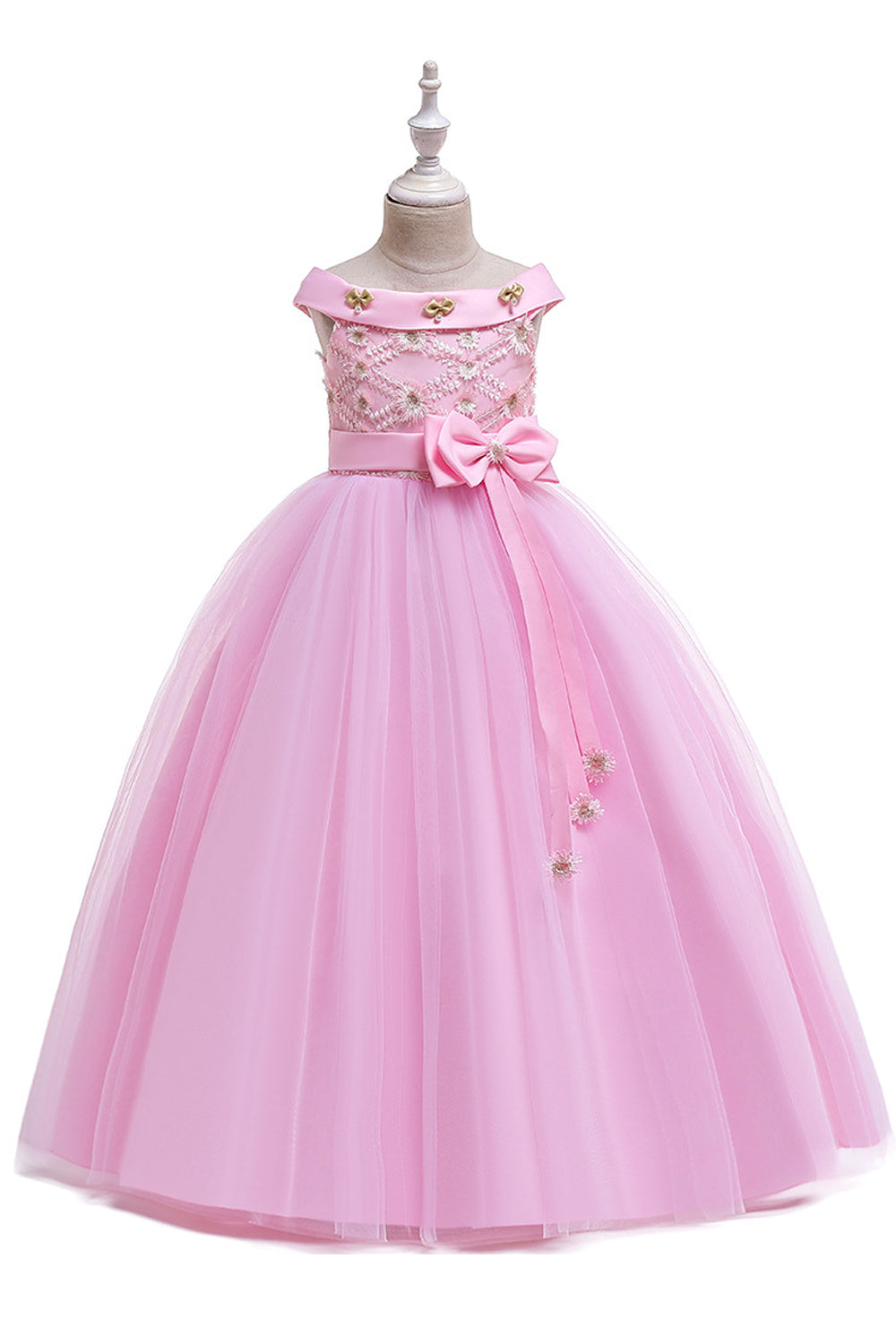 Kids Girls Splendid Solid Colored Round Neck Sleeveless Styled Fluffy Hem Lightweight Party Dress