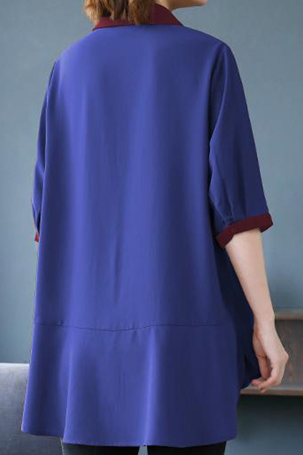 Women Modern Elbow Sleeve Collar Neck Superb Solid Colored Casual Thin Summer Chiffon Button Closure Shirt
