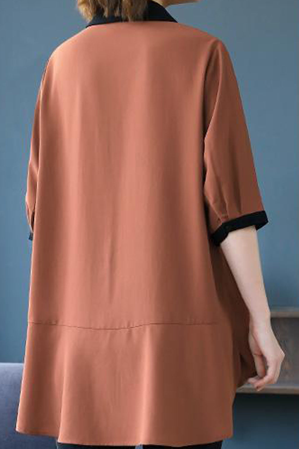 Women Modern Elbow Sleeve Collar Neck Superb Solid Colored Casual Thin Summer Chiffon Button Closure Shirt