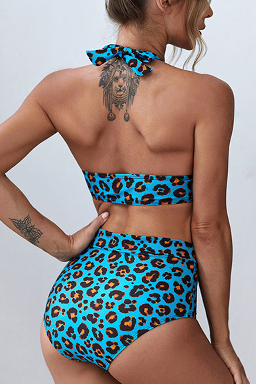 Women Comfortable Halter Neck Slim Fit Top Restful Bikini Tremendous Leopard Pattern Two Piece Swimwear