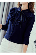Women Lovely Solid Colored Easy Round Neck Thin Long Sleeve Button Closure Relax Fit Comfortable Shirt