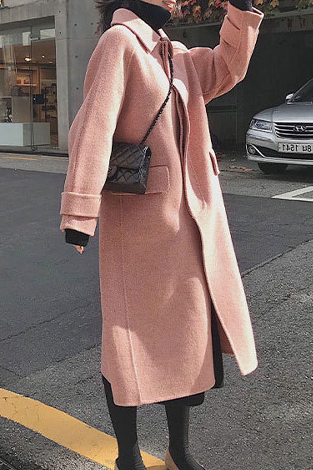 Women Knitted Long Sleeve Collar Neck Mid-Length Flap Pockets Superb Solid Color Easy Button Closure Warm Coat