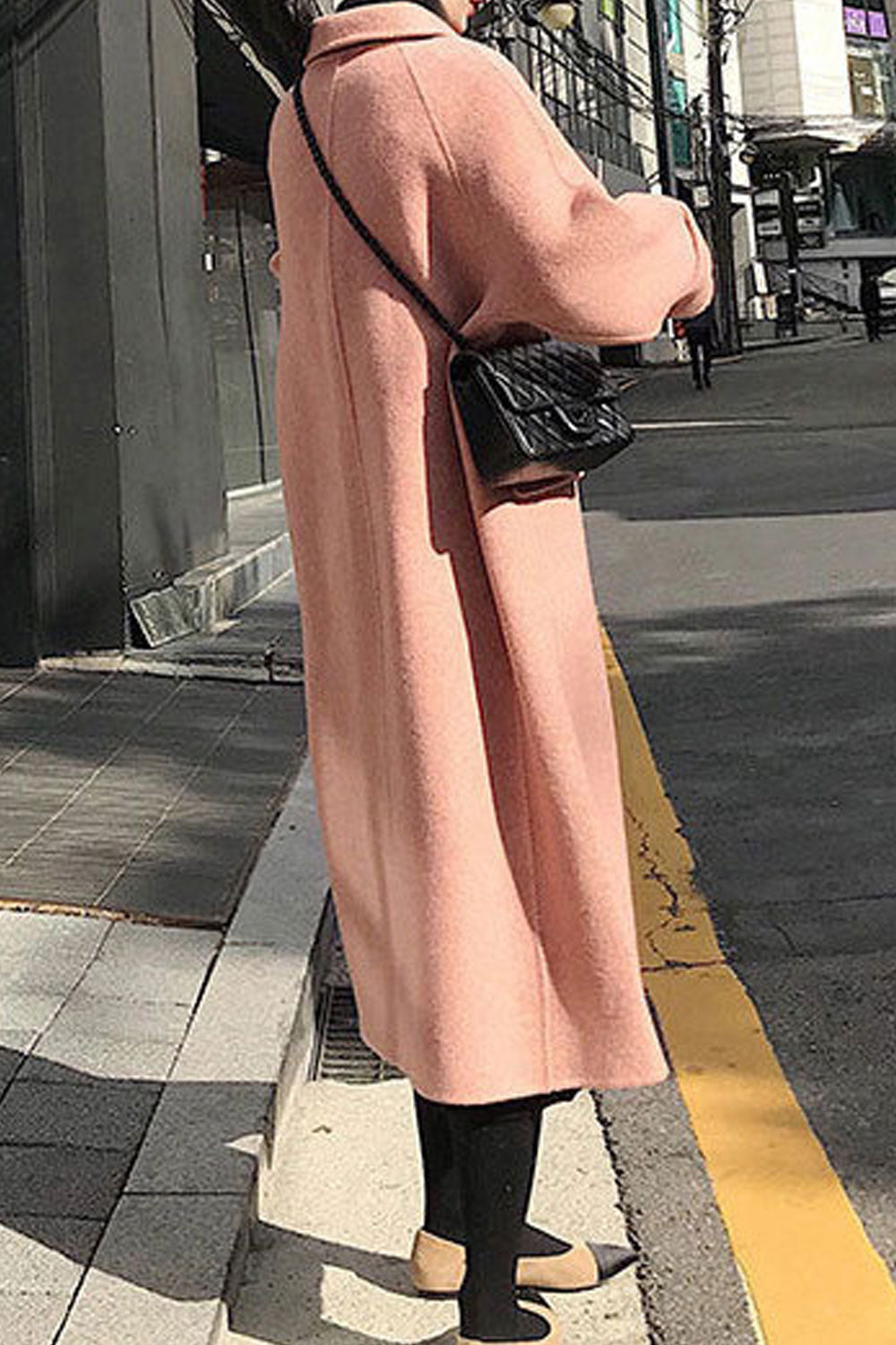 Women Knitted Long Sleeve Collar Neck Mid-Length Flap Pockets Superb Solid Color Easy Button Closure Warm Coat