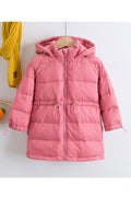 Kids Girls Amazing Solid Colored Hat Neck Long Sleeve Pocket Styled Easy Zipper Closure Winter Warm Padded Jacket