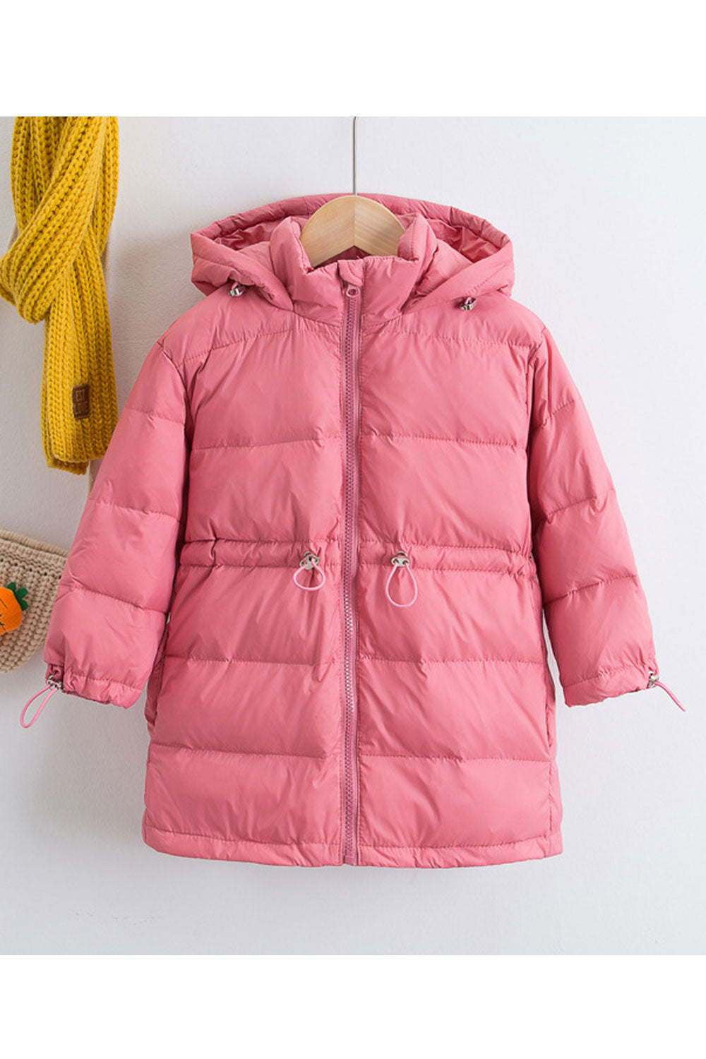 Kids Girls Amazing Solid Colored Hat Neck Long Sleeve Pocket Styled Easy Zipper Closure Winter Warm Padded Jacket