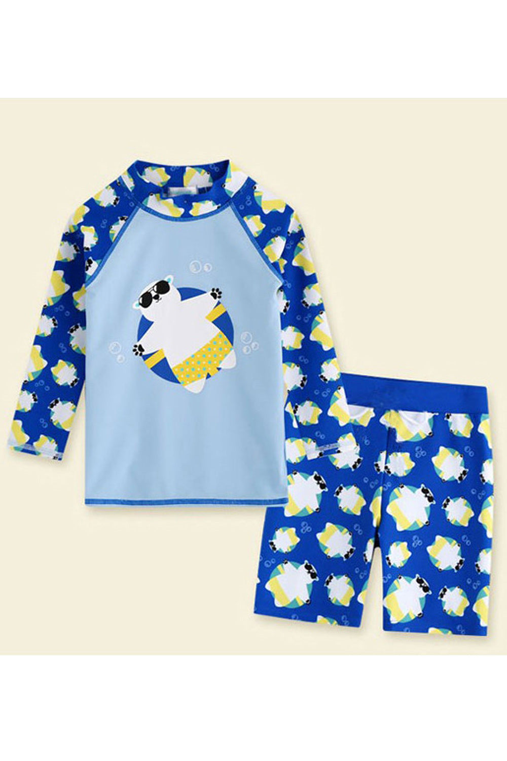 Baby & Toddler Boys Easy Round Neck Long Sleeve Superb Printed Pattern Elasticated Waist Summer Casual Swimwear