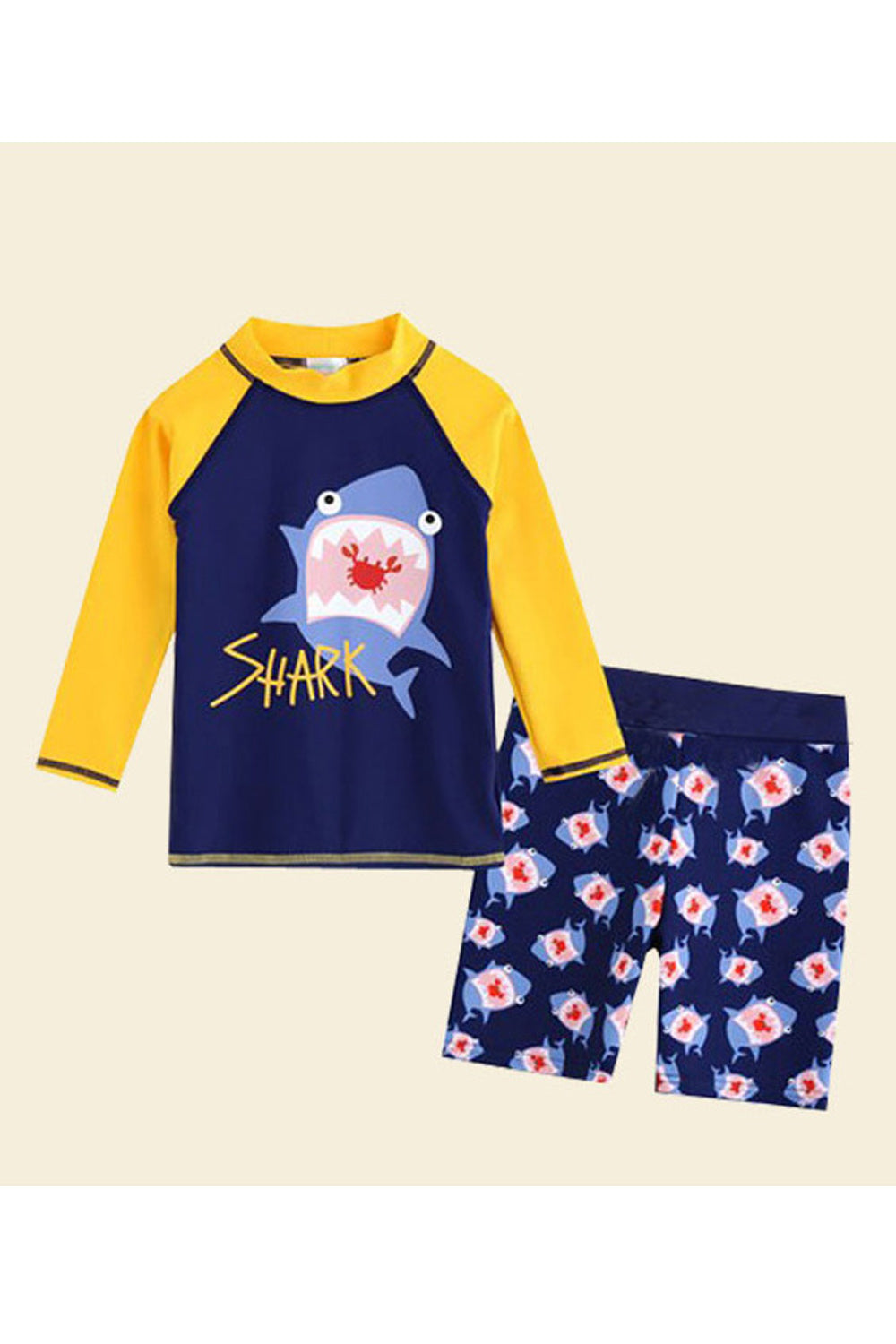 Baby & Toddler Boys Easy Round Neck Long Sleeve Superb Printed Pattern Elasticated Waist Summer Casual Swimwear
