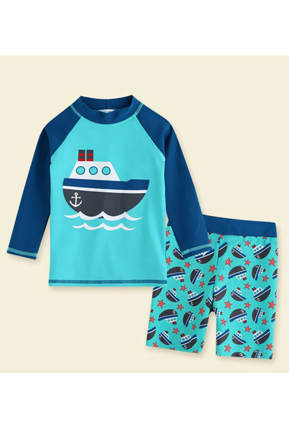 Baby & Toddler Boys Easy Round Neck Long Sleeve Superb Printed Pattern Elasticated Waist Summer Casual Swimwear
