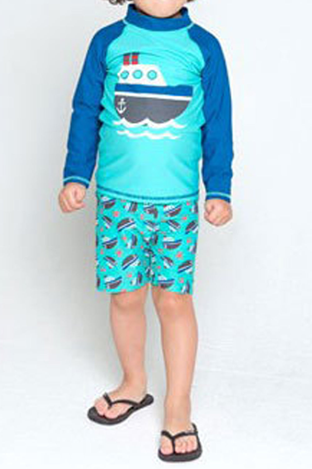 Baby & Toddler Boys Easy Round Neck Long Sleeve Superb Printed Pattern Elasticated Waist Summer Casual Swimwear
