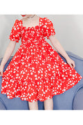 Kids Girls Puff Short Sleeve Square Neck Printed Pattern Awesome Beautiful Dress