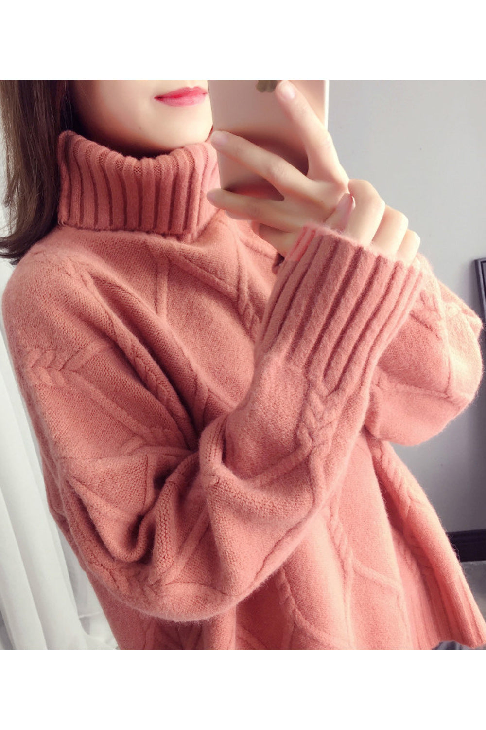 Women Elegant Styled Solid Pattern Beautiful High Neck Warm Sweater