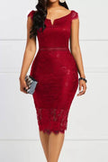 Women Outstanding Lace Pattern Round Neck Sleeveless Above Knee Lightweight Party Dress