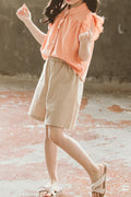 Kids Girls Cute Casual Wear Top Solid Colored Short Two Piece Outfit