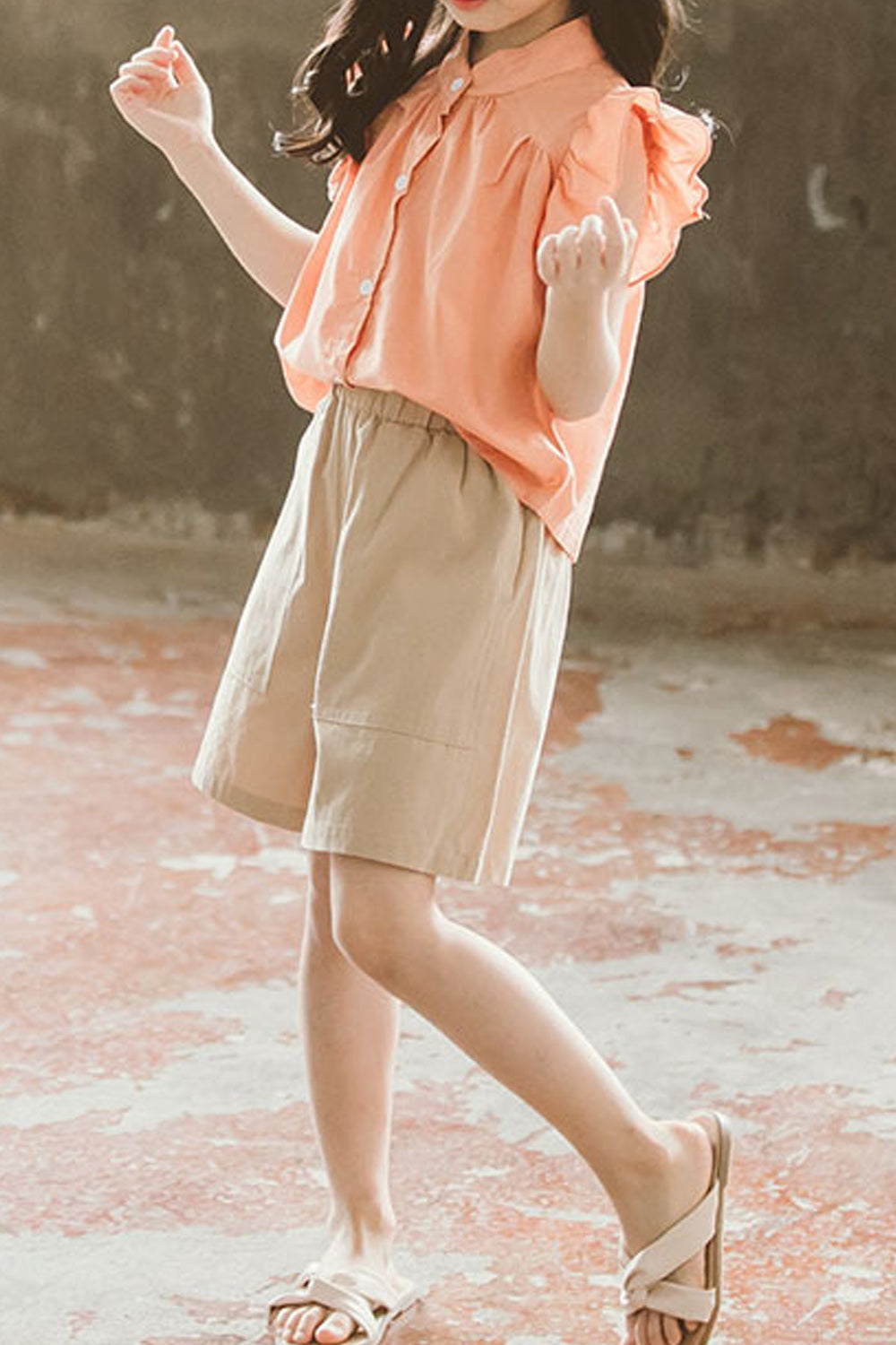 Kids Girls Cute Casual Wear Top Solid Colored Short Two Piece Outfit